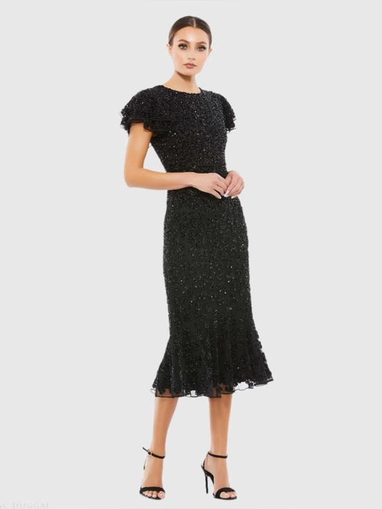 Mac Duggal Dresses & Skirts - Mac Duggal High Neck Flutter Cap Sleeve Gown Black Size 6 NWT